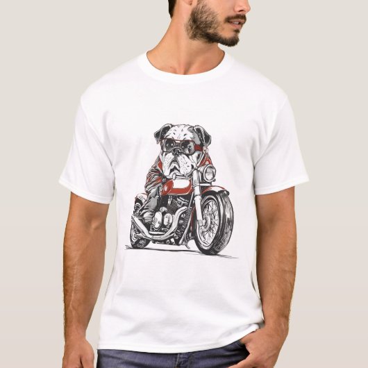 Biker Bulldog Houding T-shirt (Voorkant)