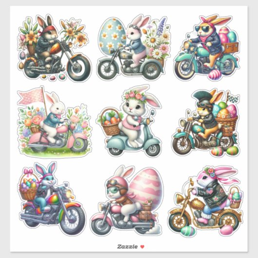 Biker Bunnies Pasen Set 1 Sticker (Vel)