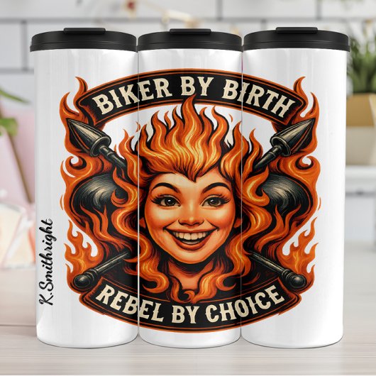 Biker by Birth Rebel by Choice Embleem Thermosbeker