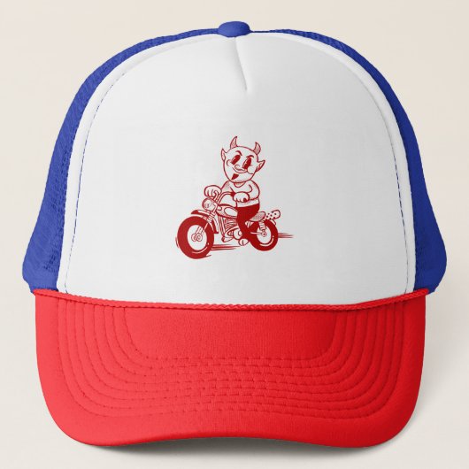 Biker Cartoon Trucker Hat – Rood, Wit & Blauw Pet (Voorkant)