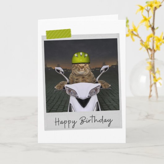 Biker Cat Funny Birthday Card Kaart (Gele Bloem)