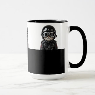 Biker Cat, Katze mit Motorradkleidung und Helm Mok