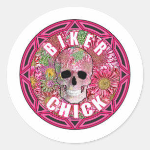 Biker Chick 001 Ronde Sticker
