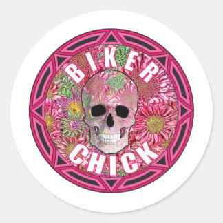 Biker Chick 001 Ronde Sticker