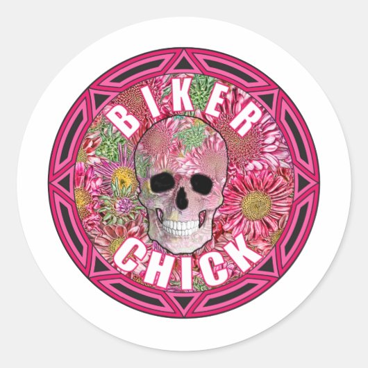 Biker Chick 001 Ronde Sticker (Voorkant)