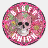 Biker Chick 001 Ronde Sticker (Voorkant)