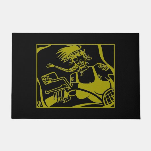 Biker Chick geel en zwart deurmat (Voorkant)