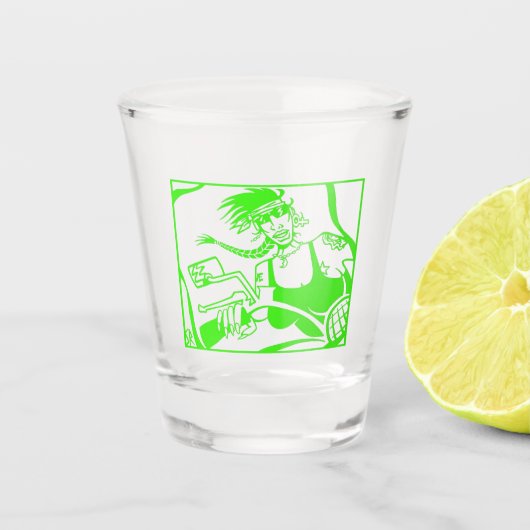 Biker Chick groen shot glas (Voorkant)