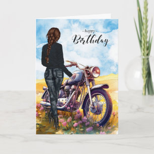 Biker Chick Motorcycle Wildflower Meadow Verjaarda Kaart