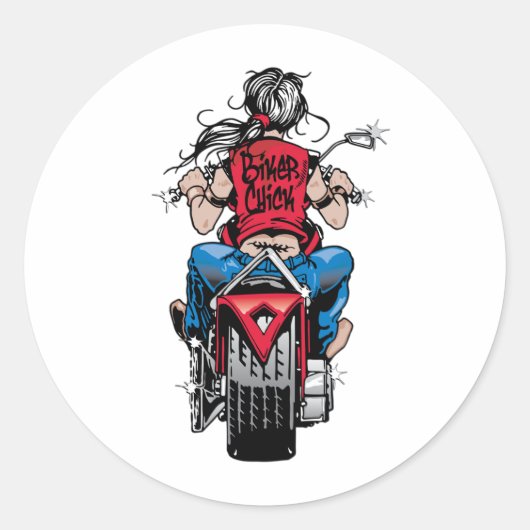Biker Chick Ronde Sticker (Voorkant)