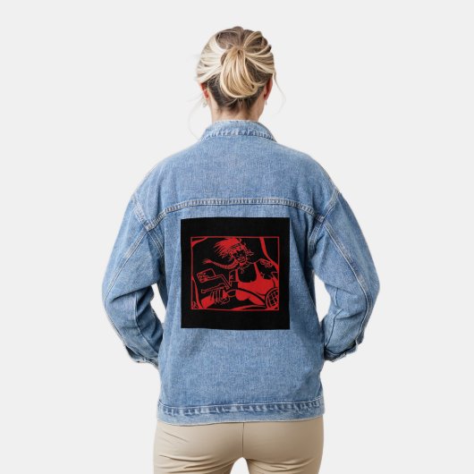 Biker Chick rood zwart vrouwen denim jas Jacket (Model)