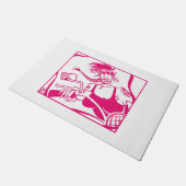 Biker Chick roze en witte deurmat (Schuin)