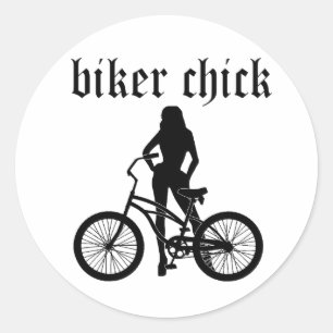 "Biker chick" vrouw silhouet met fiets! Ronde Sticker