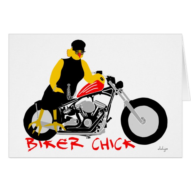 BIKER CHICK zit op haar motorfiets (Voorkant Horizontaal)