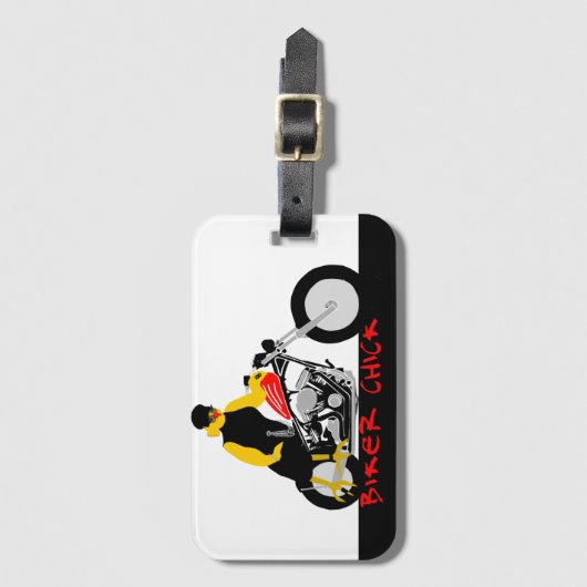 BIKER CHICK zit op haar motorfiets Bagagelabel (Voorkant (verticaal))