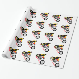 BIKER CHICK zit op haar motorfiets Cadeaupapier