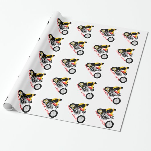 BIKER CHICK zit op haar motorfiets Cadeaupapier (Uitgerold)