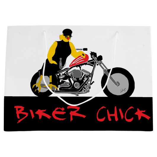 BIKER CHICK zit op haar motorfiets Groot Cadeauzakje (Voorkant)