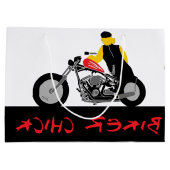 BIKER CHICK zit op haar motorfiets Groot Cadeauzakje (Achterkant)