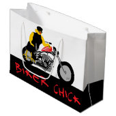 BIKER CHICK zit op haar motorfiets Groot Cadeauzakje (Voorkant Gekanteld)