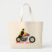 BIKER CHICK zit op haar motorfiets Grote Tote Bag (Voorkant)