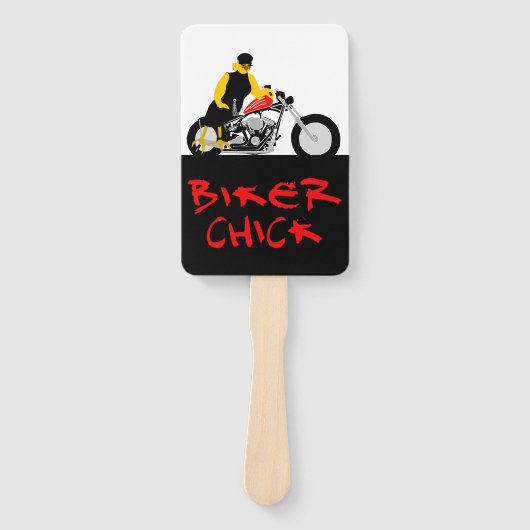 BIKER CHICK zit op haar motorfiets Handwaaier (Voorkant)