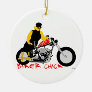BIKER CHICK zit op haar motorfiets Keramisch Ornament