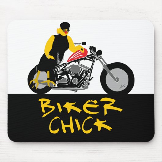 BIKER CHICK zit op haar motorfiets Muismat (Voorkant)