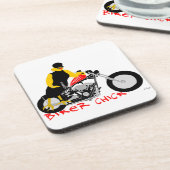 BIKER CHICK zit op haar motorfiets Onderzetter (Linkerzijde)