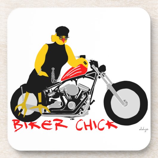 BIKER CHICK zit op haar motorfiets Onderzetter (Voorkant)