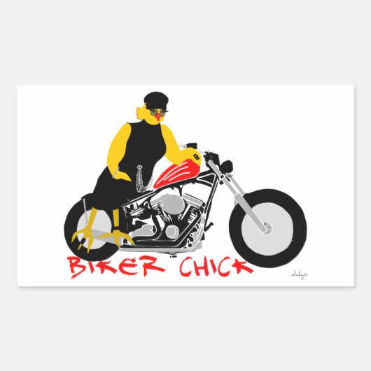 BIKER CHICK zit op haar motorfiets Rechthoekige Sticker (Voorkant)