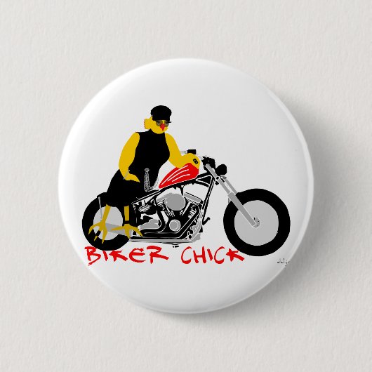 BIKER CHICK zit op haar motorfiets Ronde Button 5,7 Cm (Voorkant)