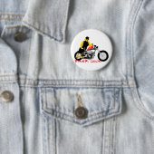 BIKER CHICK zit op haar motorfiets Ronde Button 5,7 Cm (In situ)