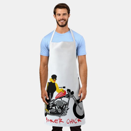 BIKER CHICK zit op haar motorfiets Schort (Gedragen)
