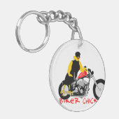 BIKER CHICK zit op haar motorfiets Sleutelhanger (Voorkant Links)