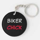 BIKER CHICK zit op haar motorfiets Sleutelhanger (Achterkant)