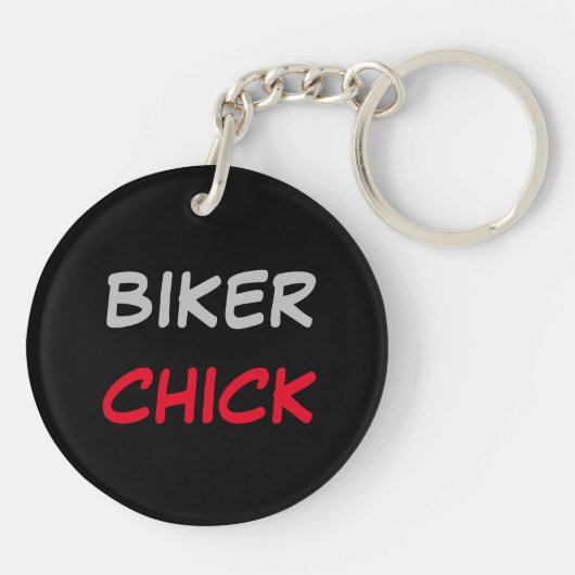 BIKER CHICK zit op haar motorfiets Sleutelhanger (Achterkant)