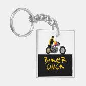 BIKER CHICK zit op haar motorfiets Sleutelhanger (Voorkant Links)