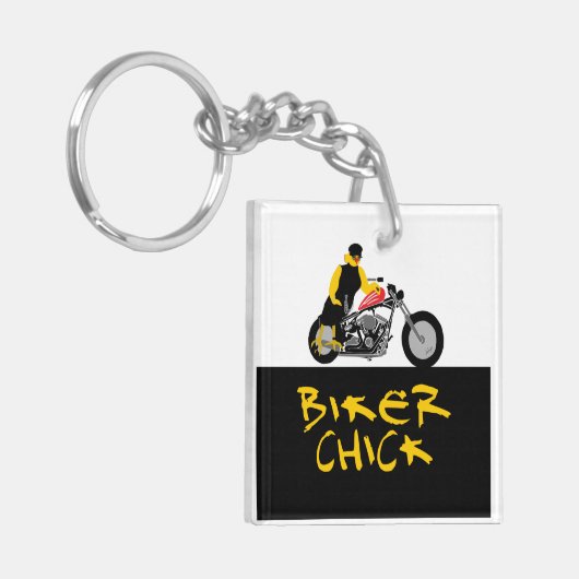 BIKER CHICK zit op haar motorfiets Sleutelhanger (Voorkant Links)