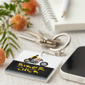 BIKER CHICK zit op haar motorfiets Sleutelhanger (Voorkant Rechts)