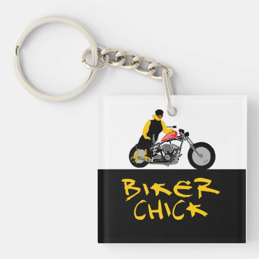 BIKER CHICK zit op haar motorfiets Sleutelhanger (Voorkant)