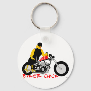 BIKER CHICK zit op haar motorfiets Sleutelhanger