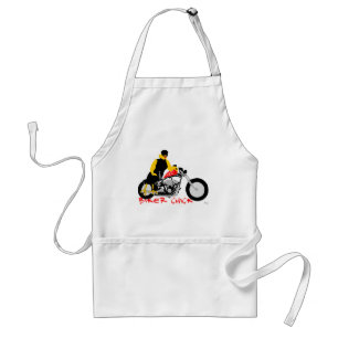 BIKER CHICK zit op haar motorfiets Standaard Schort