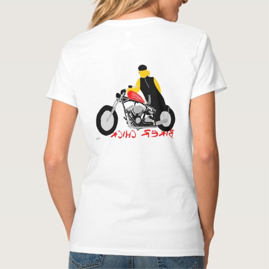 BIKER CHICK zit op haar motorfiets T-shirt (Achterkant)