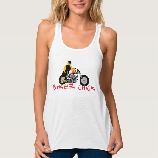 BIKER CHICK zit op haar motorfiets Tanktop (Voorkant)