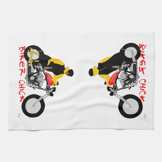 BIKER CHICK zit op haar motorfiets Theedoek (Horizontaal)
