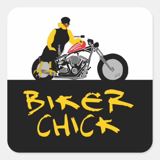 BIKER CHICK zit op haar motorfiets Vierkante Sticker (Voorkant)