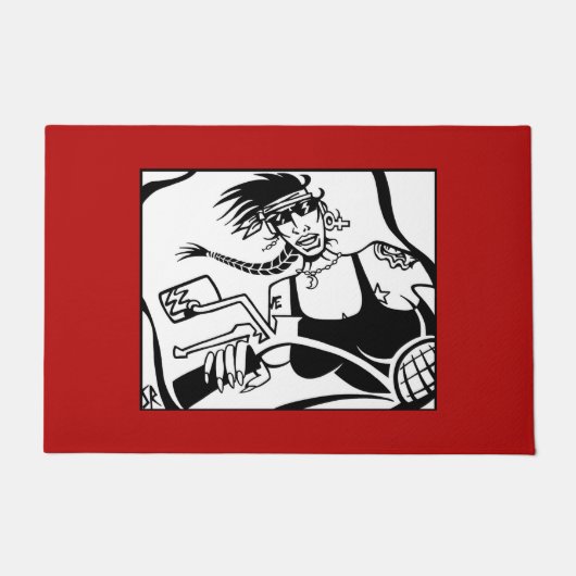 Biker Chick zwart en rode deurmat (Voorkant)