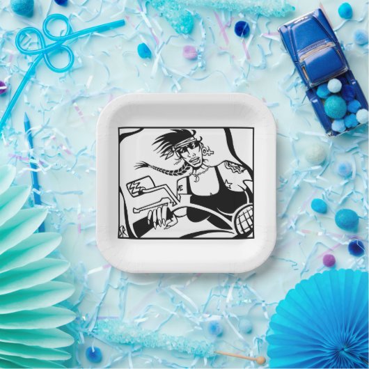 Biker Chick zwart vierkant papier borden Papieren Bordje (Feest)