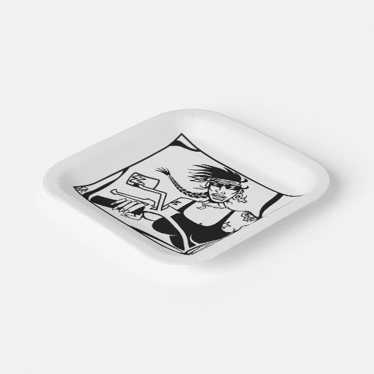 Biker Chick zwart vierkant papier borden Papieren Bordje (Gebogen)